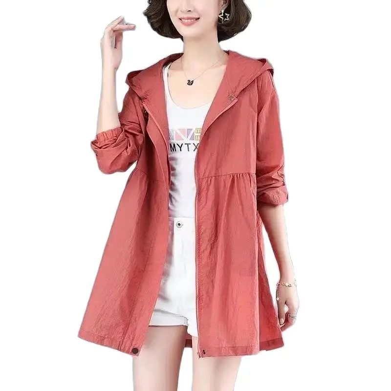 

Sun Protection Clothing Female 2022 New Summer Loose Thin Coat Mid-Length Women's UV Protection Breathable Hooded Jacket 4XL