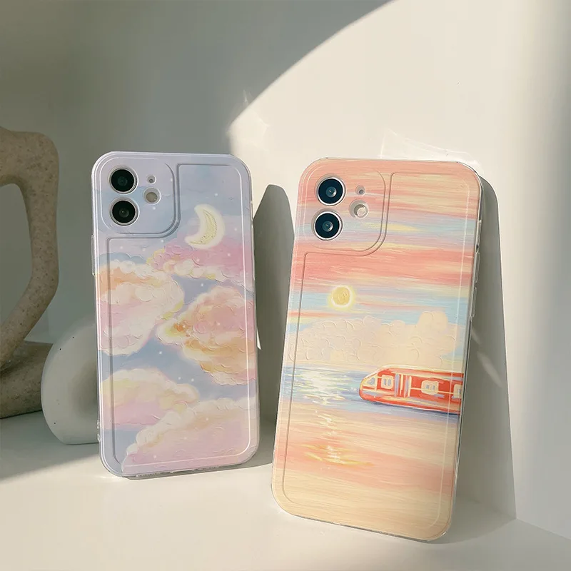 

Luxury Landscape Oil Painting Phone Case For iPhone 13 12 11 Pro Xs Max X Xr 7 8 Plus Shockproof Soft Silicone Cover Fundas