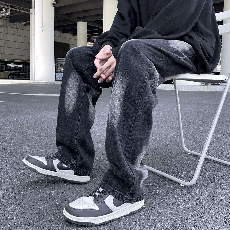 Black Baggy Jeans Men's Fashion Retro Tie Dye Jeans Men Japanese Streetwear Hip Hop Loose Straight Denim Pants Mens Trousers