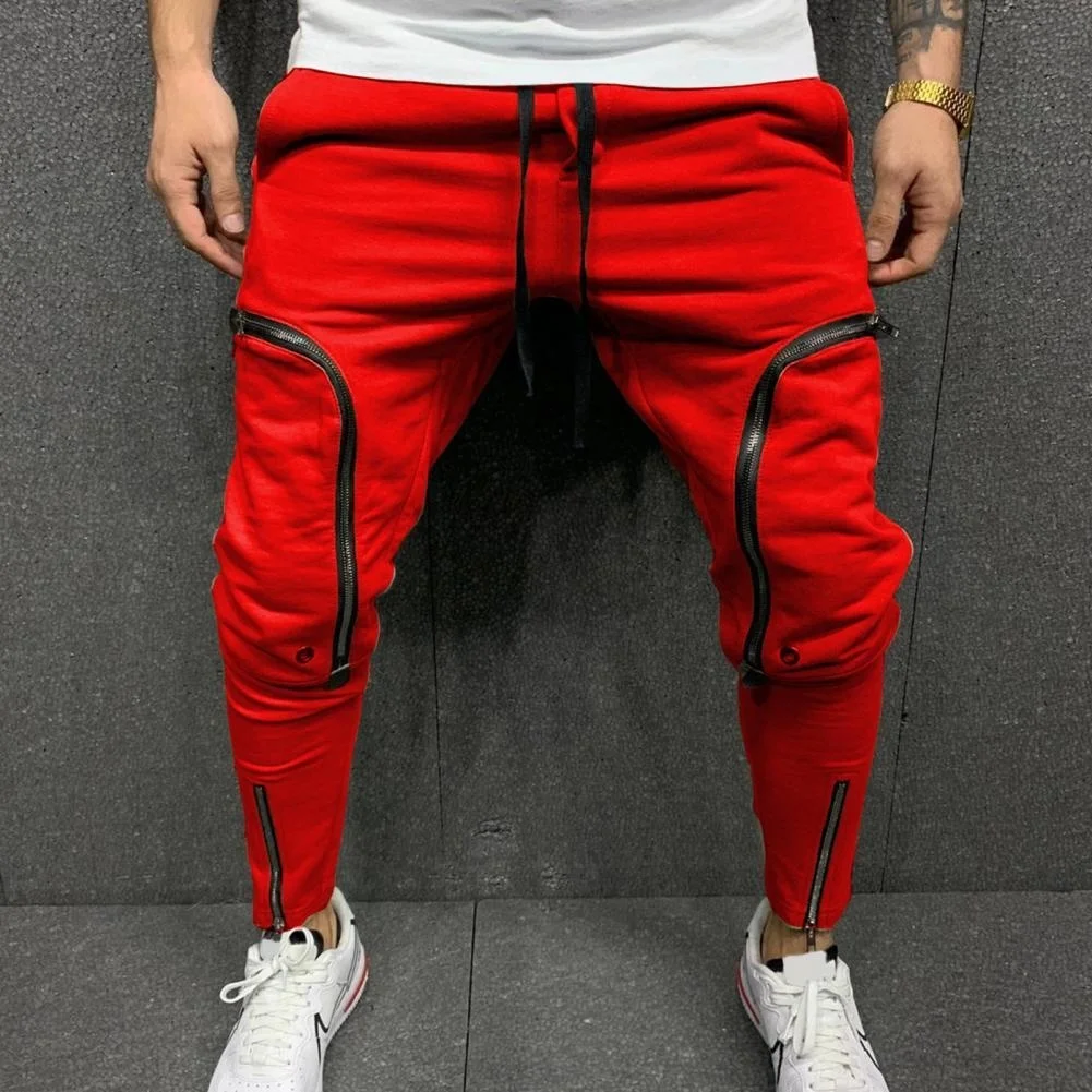 

Caro Pants Men Fasion Solid Color Drawstrin Casual Multi Zippers Pockets Trousers ip op Style Men arem Pants Streetwear