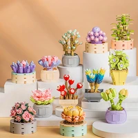 plastic building blocks succulent potted plant childrens toys bouquet diy puzzles small particle block cute decor birthday gift