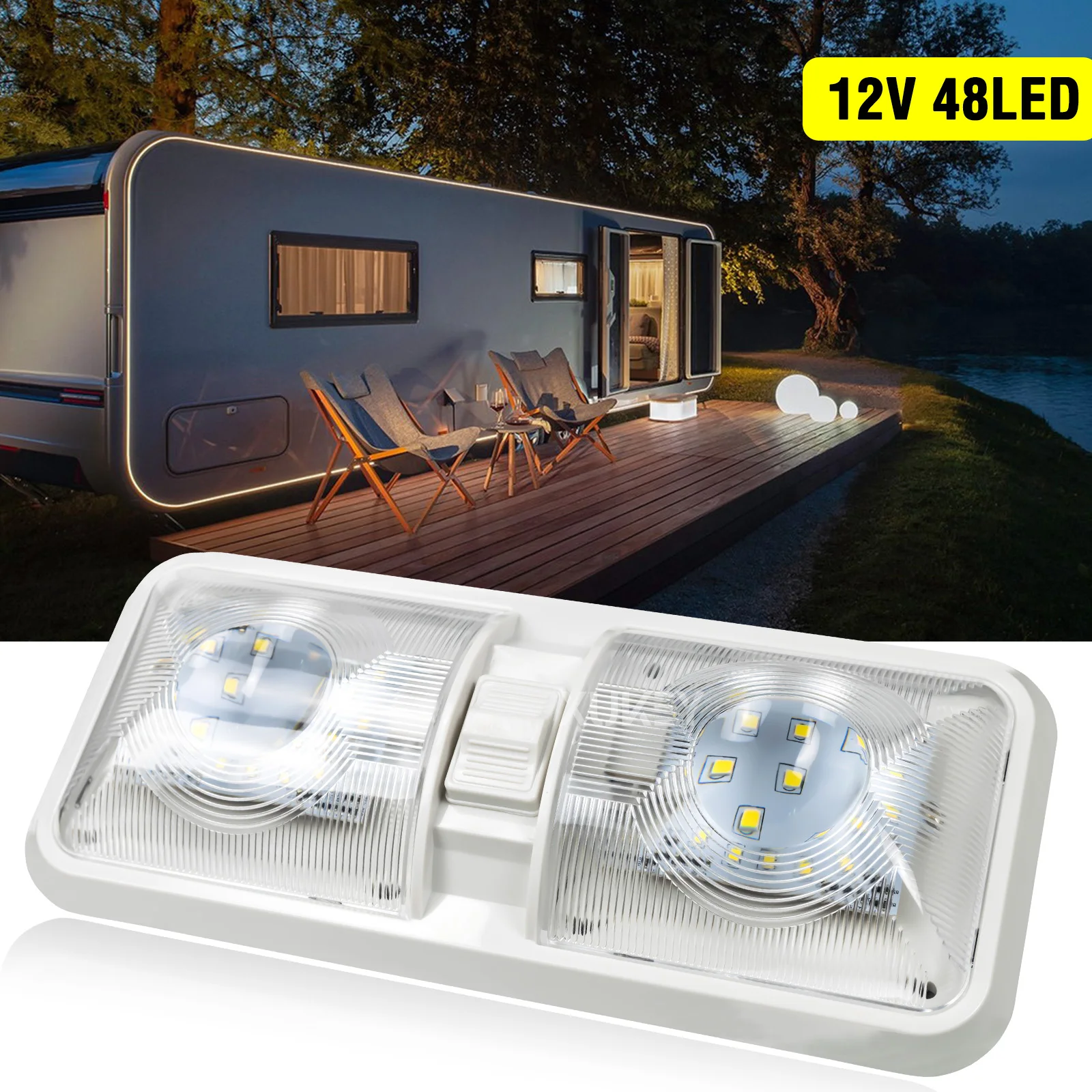 

12V 48LED 2835 SMD Interior Double Dome Ceiling Light Cabin Roof Lamp For RV Boat Camper Trailer Caravan Lorry Bus Motorhome