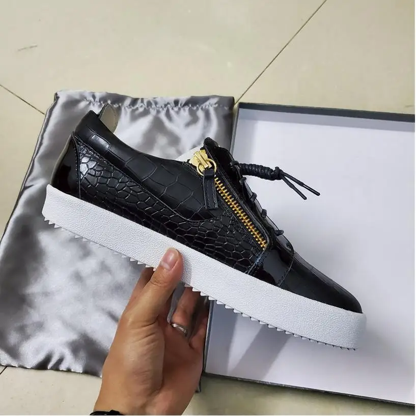 

High Quality Famous Designer Genuine Leather Classical Style Stone Grain Sheet Metal Casual Shoes Fashion Double Bottom Zipper