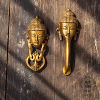 IMPEU Blessing of Buddha Your Home Door Knockers, Handmade Antique Bronze Face Vintage Front Door Handle Knocker Accessories