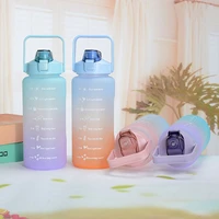 2 l water bottle frosted cup girls motivational water time bottle straw cup leak proof bpa scale outdoor sport water bottles