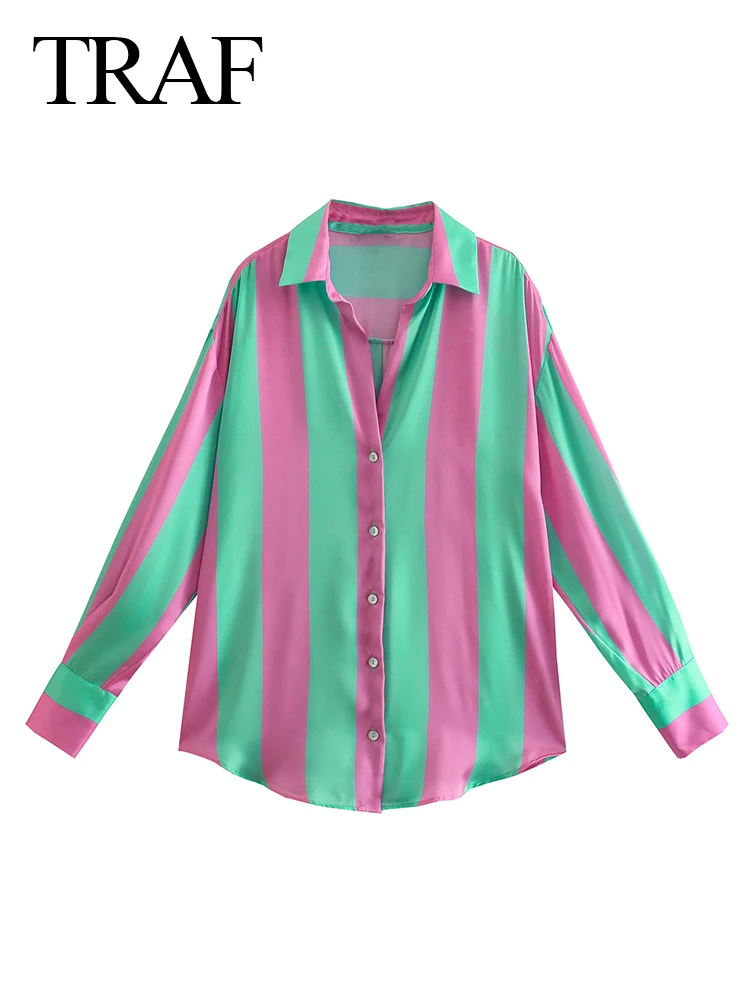 

Женская однобортная блузка в полоску, с длинным рукавом и отворотом