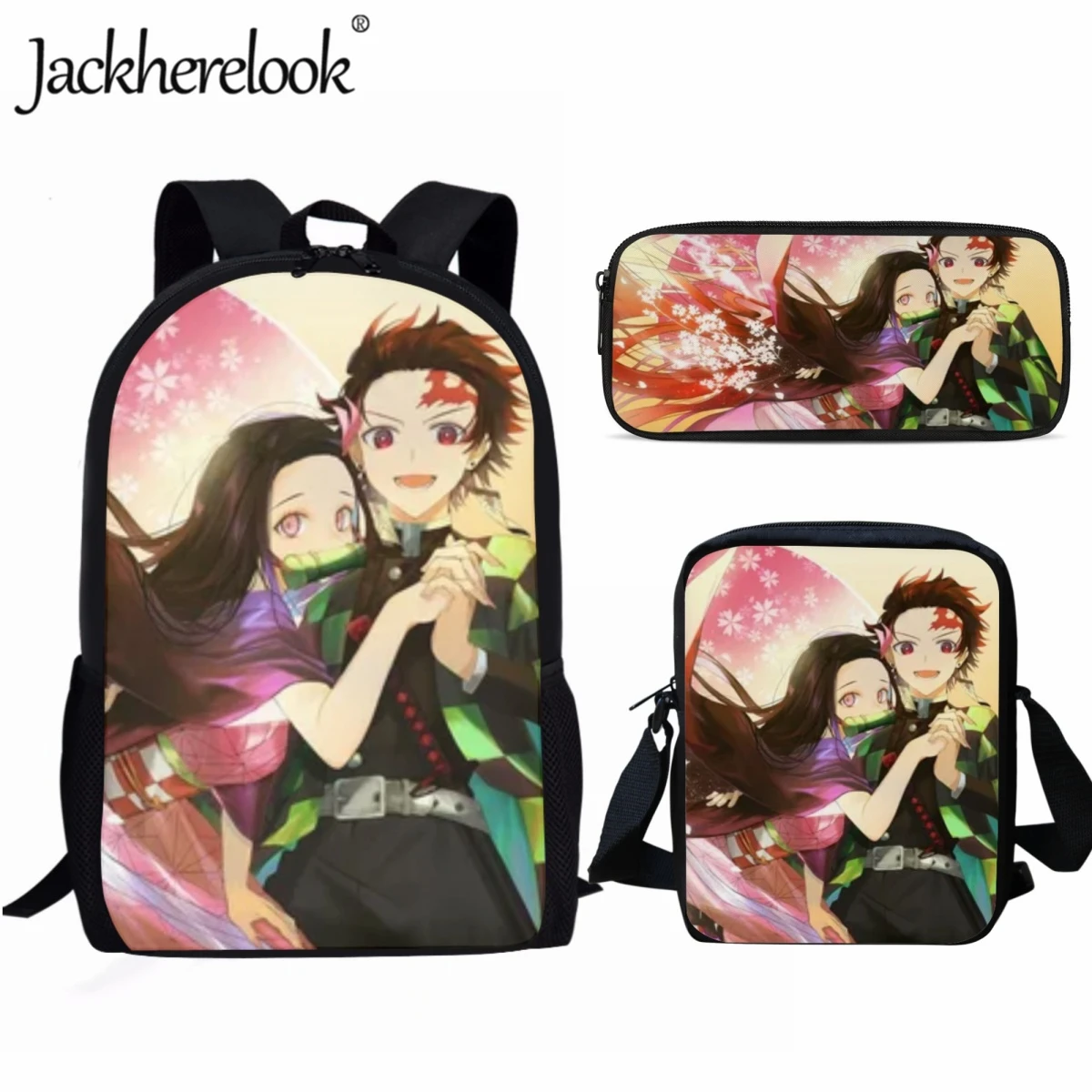 Jackherelook Kids School Bags Set Anime Demon Slayer Tanjirou Nezuko Boys Casual Travel Bag Girl Fashion School Backpack Bookbag