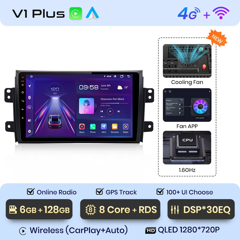 

Junsun V1pro Беспроводной CarPlay автомагнитола Android Auto Аудио для авто мультимедиа автомобиля для сузуки игнис For Suzuki SX4 2006-2013 4G 2дин магнитола андройд GPS магнитола для авто