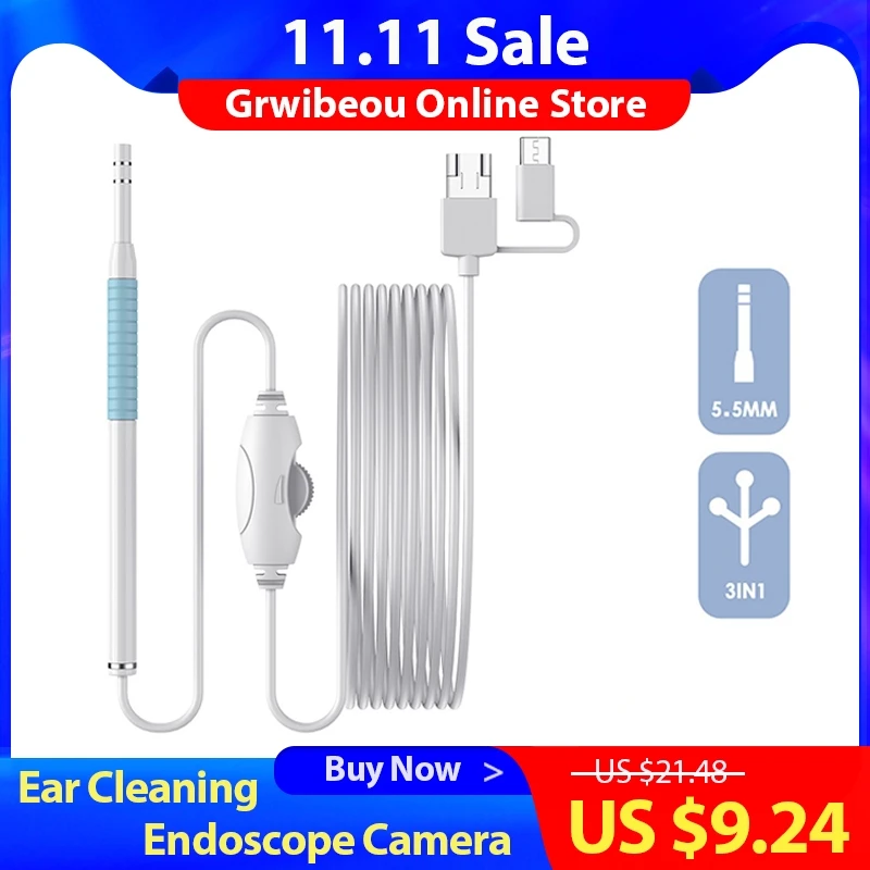 

5.5MM/3.9MM Ear Cleaning Endoscope Camera Mini Otoscope 3in1 Type-c Micro USB OTG Visual Ear Pick Spoon for Android Phones PC