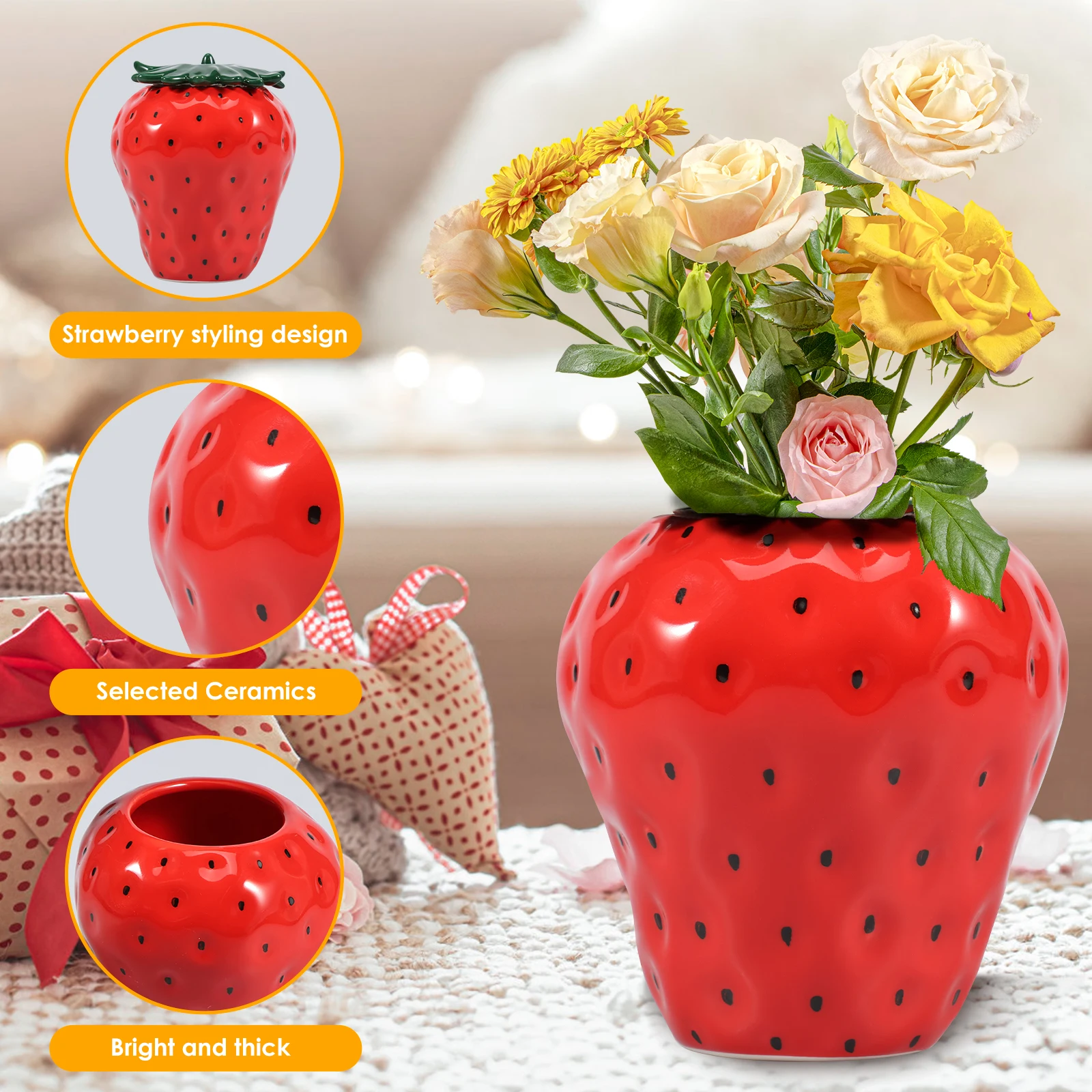 Симпатичная Керамическая Банка В Форме Клубники С Крышкой