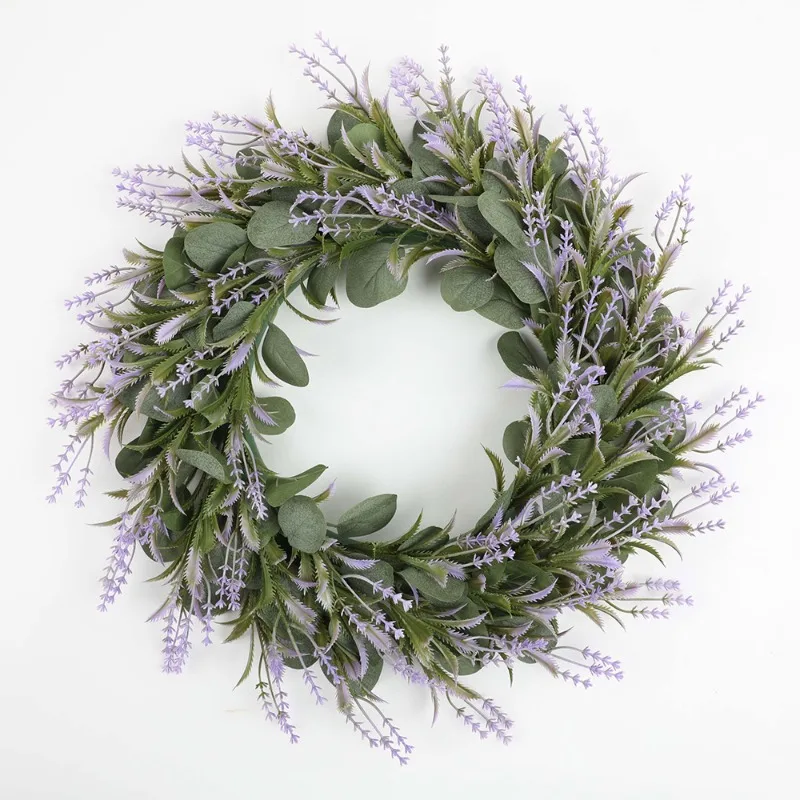 

Artificial Eucalyptus Leaf Lavender Wreath Fake Flower Wreath for Front Door Christmas Door Wreath Summer Hanging Wall Window
