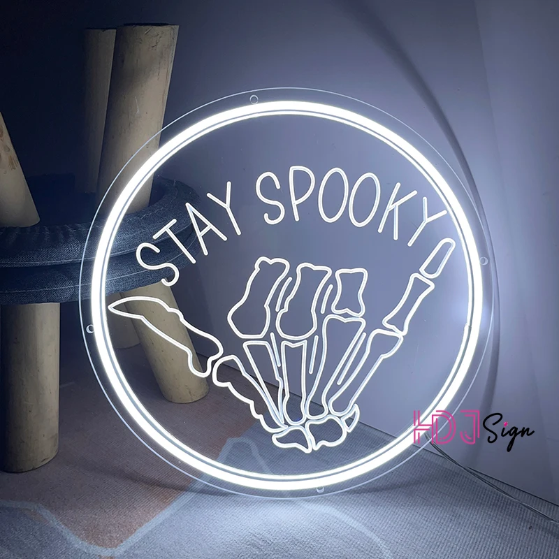 

Halloween Skeleton Neon Sign Light Stay Spooky Custom Neon Light Led Sign Room Decor Halloween Party Decoration for Bedroom Wall