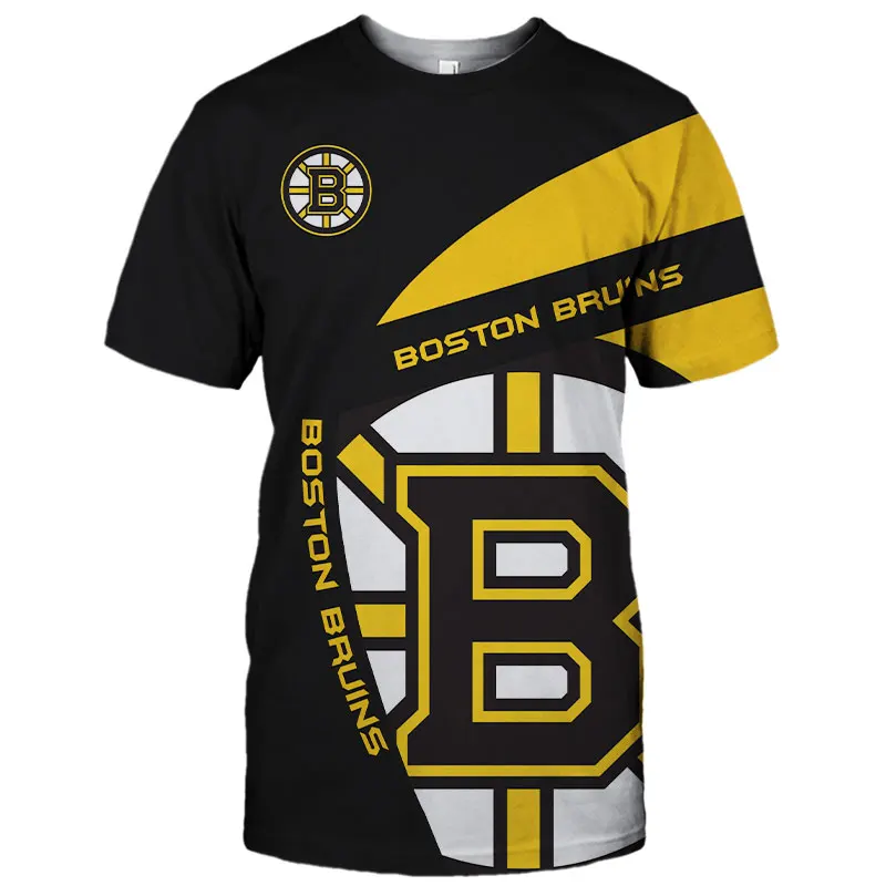 

Summer Casual Tops Boston Men's fashion Black and white stitching geometric pattern letter B print Bruins T-shirts