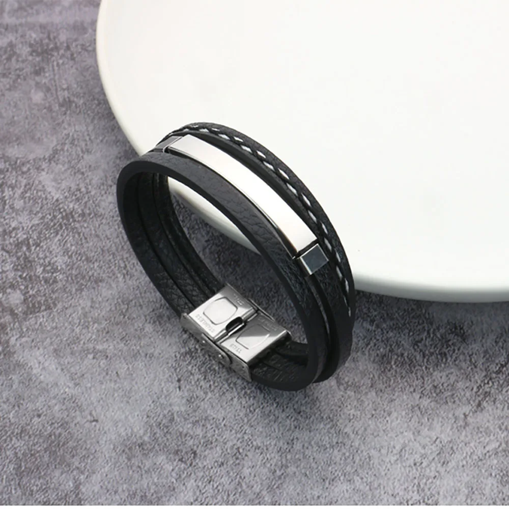 

Melos Men's Titanium Steel Braided Leather Rope Bracelet Lettering Men's And Women's Couples Popular Leather Bracelets