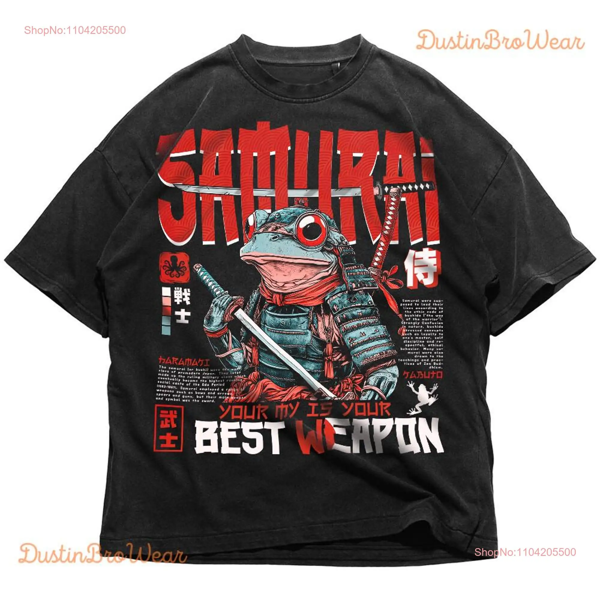 Фото Amare Box Frog Samurai Japanese T Shirt Retro Tokyo Vintage Funny Meme  long or short sleeves №1