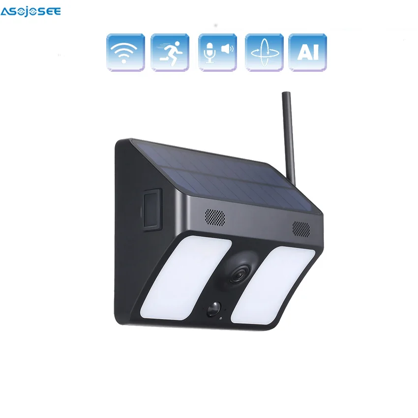 

Outdoor Solar Battery Floodlight Security Camera IP Wi-Fi P2P Survillance Camera 2 in 1 garden light color night vision Black