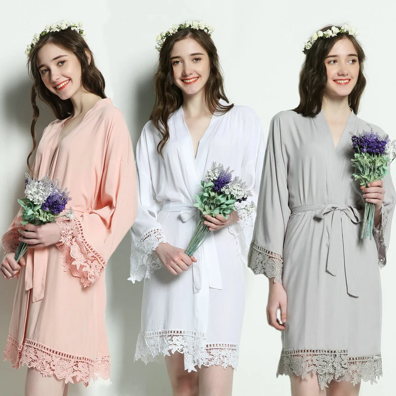 2021 New Bride Lace Robe Summer Soft Rayon Cotton Wear Bridal Robes Kid Robe Cheaper Women Night Dress