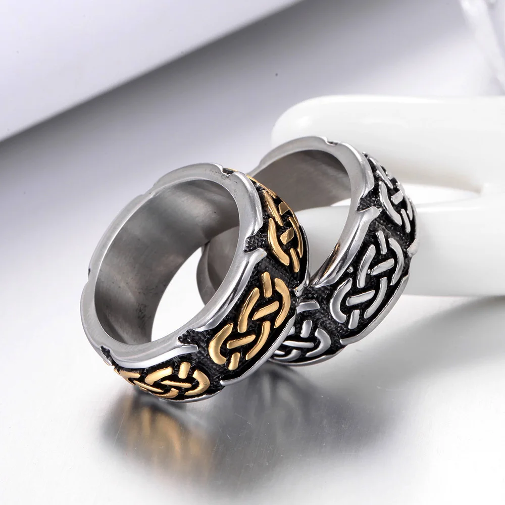 

Vintage Celtics Spiral Knot Ring For Men Women Fashion Steel/gold Nordic Stainless Steel Viking Ring Amulet Jewelry Size 7-13