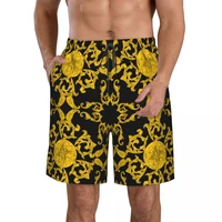 quick dry summer mens beach board shorts briefs for man swim trunks swimming shorts beachwear with golden baroque elements