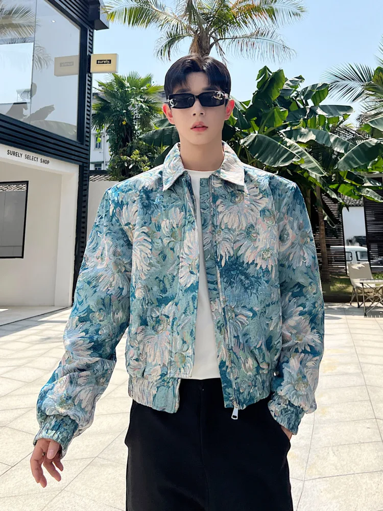 

SYUHGFA Men's Wear 2022 Autumn Korean Streetwear Vintage Print Short Style Loose Coat Zipper Shoulder Pads Jacket