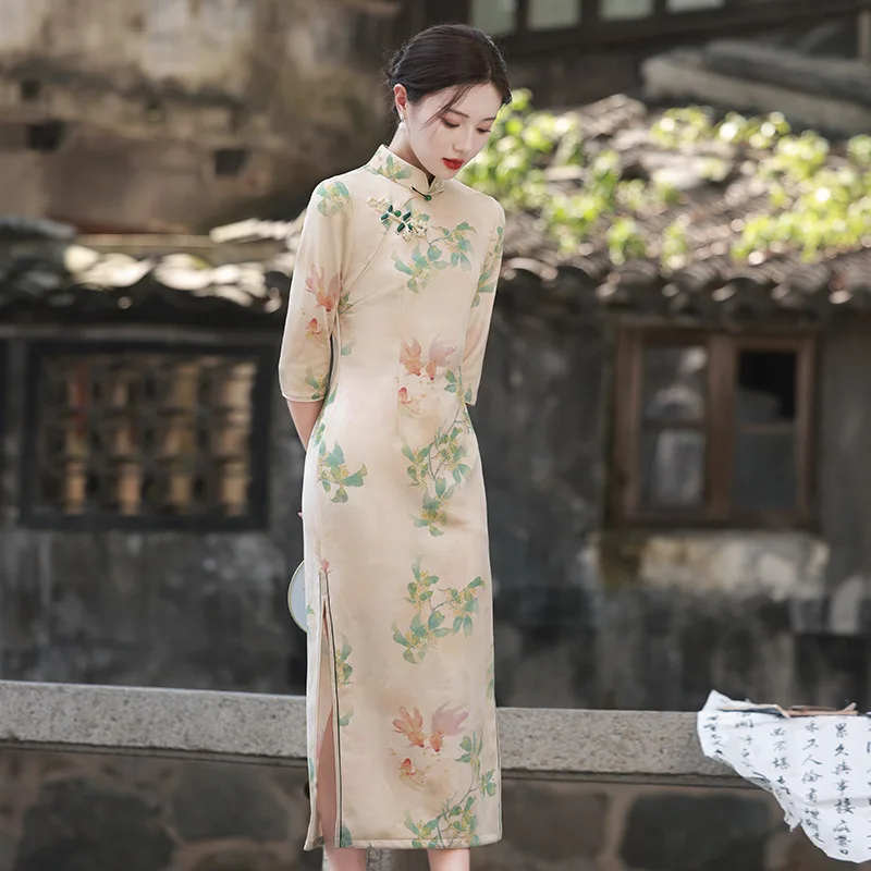

Осеннее замшевое улучшенное платье-Ципао Yourqipao в стиле ретро, модное элегантное вечернее платье в традиционном китайском стиле для женщин