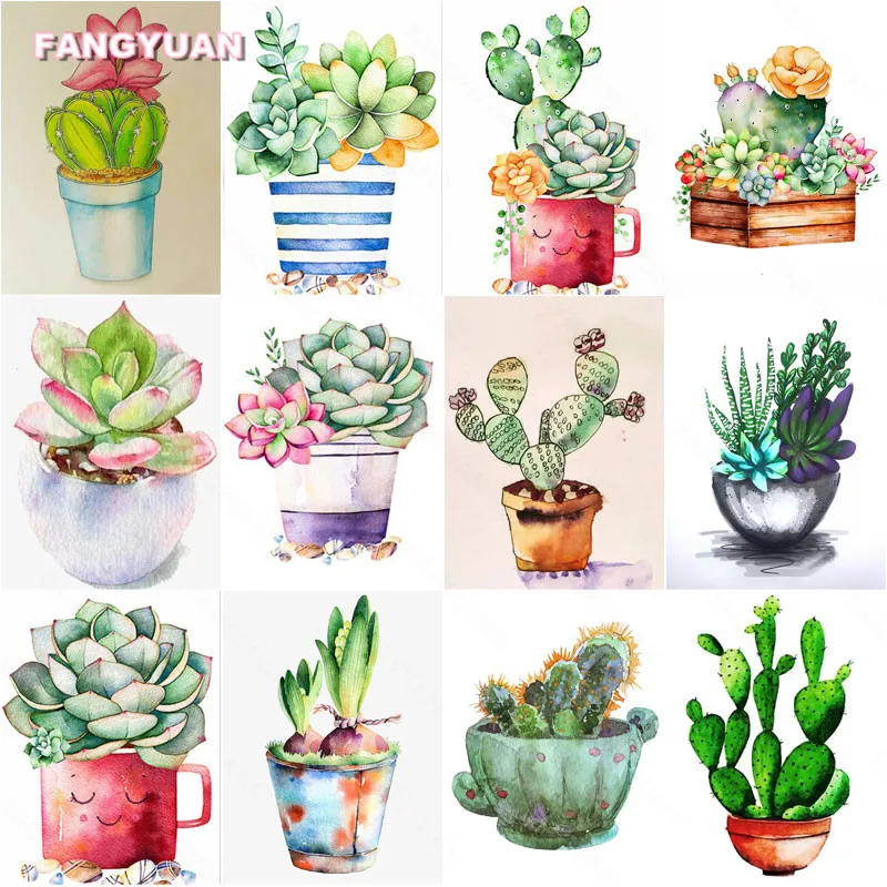 

Diamond Painting Still Life Photography Cactus and Succulents Green Plant Pictures of Rhinestones Full Diamond Embroidery Gift