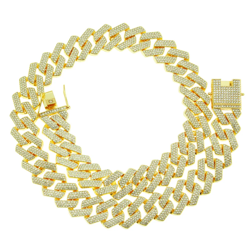 

Hip hop diamond three row diamond necklace men's Cuban locomotive retro trendsetter accessories