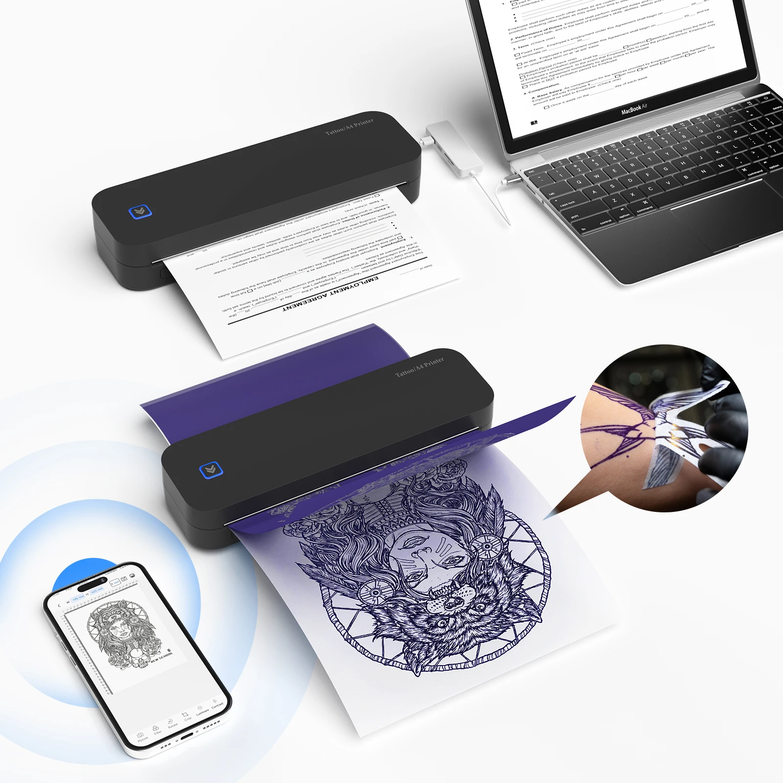 Портативный термопринтер для переноса татуировок с Bluetooth