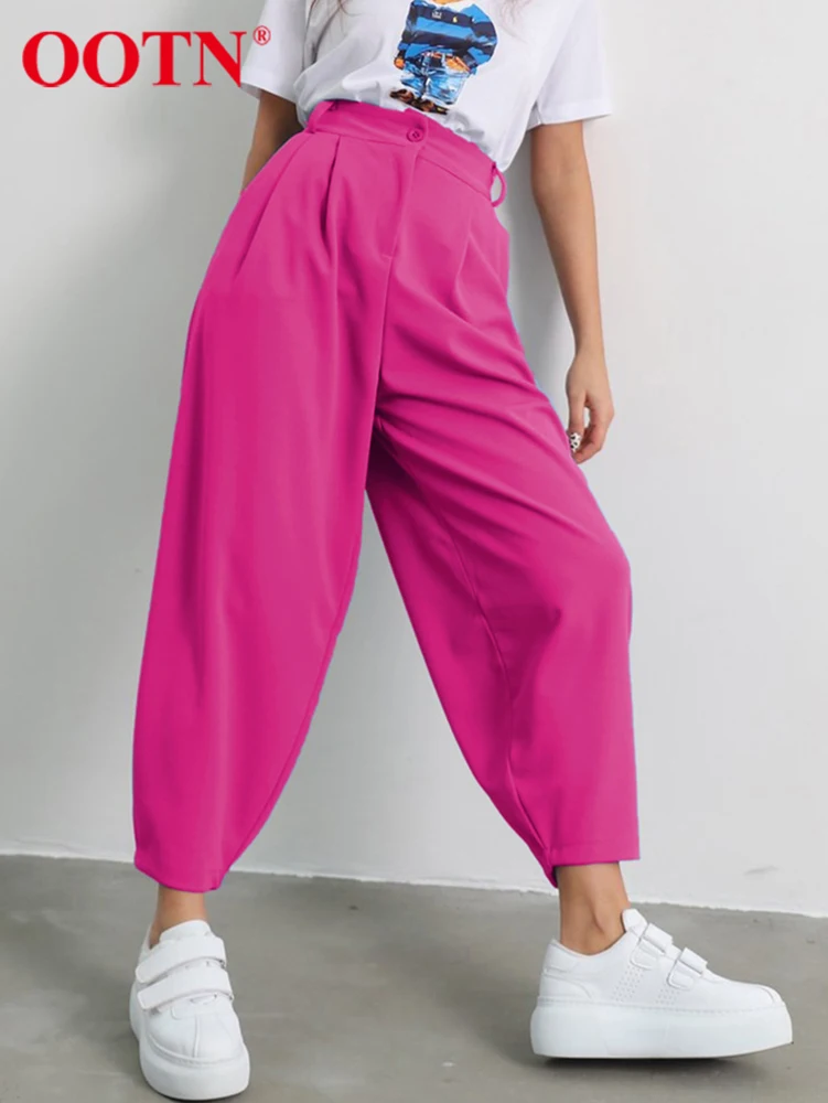 

OOTN Casual Pencil Pants Palazzo Summer All-Match Pleated High Waist Elegant Ankle-Length Pants Office Elegant Cozy Women Pants