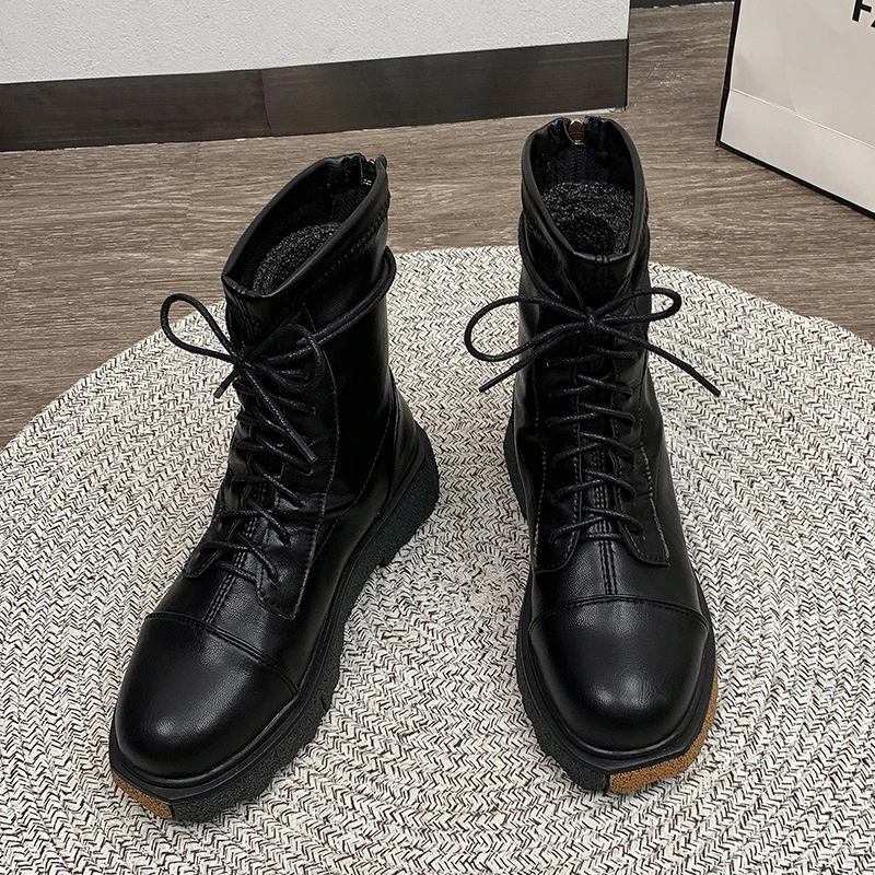 

Fashionable and Comfortable Short Tube Martin Boots PU Rear Zipper Autumn Winter All-match Single Shoes Women's Shoes Thin Boots