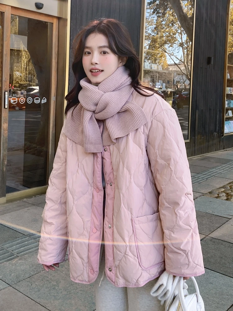 With Scarf Pink Graceful Down jacket Women Winter 2024 New French sle Gentle Wind Milk Hu Small Hot