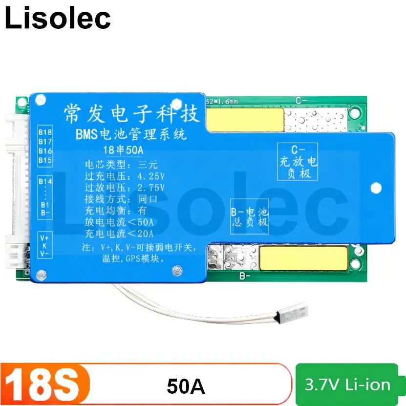 

BMS 18S 50A 66,6 V 75,6 V 18650 Lipo литиевая батарея, защитная плата, Зарядные пластины PCB PCM с контролем температуры баланса