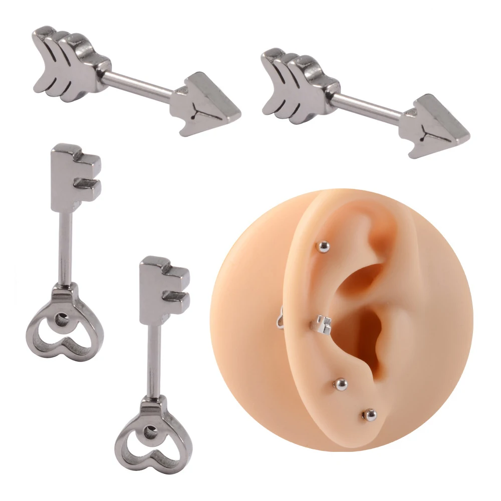 

Leosxs 1 Pcs Stainless Steel Arrow Stud Earrings Love Key Earrings External Threaded Stud Earrings Jewelry