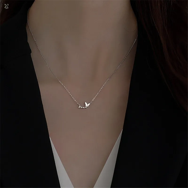 

925 Sterling Silver Clavicle Chain Zircon Butterfly Charm Necklace Pendant For Women Exquisite Fashion Jewelry Choker dz357