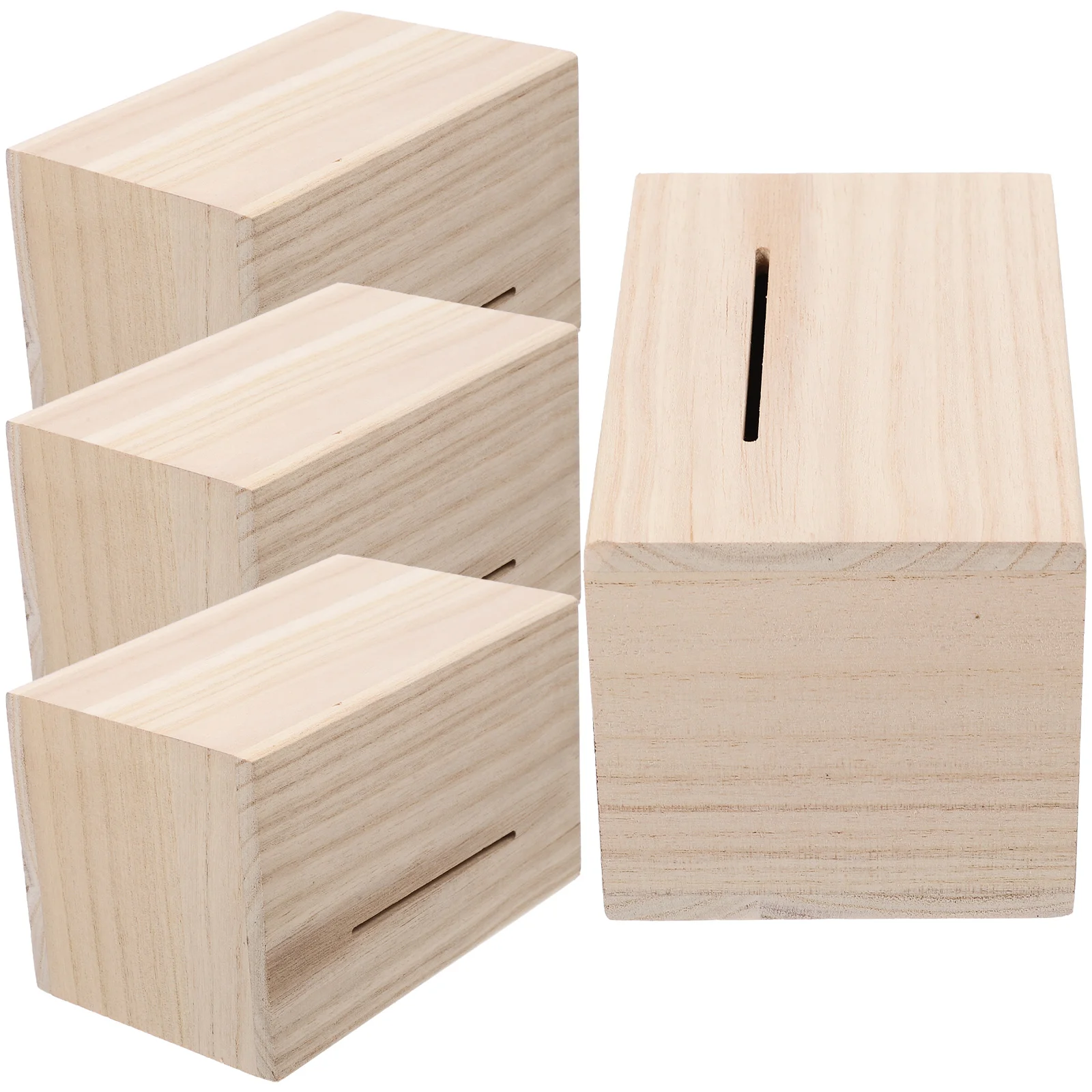 

4pcs Wood Coin Bank Coin Container Wooden Piggy Bank Unfinished DIY Piggy Bank Ornament