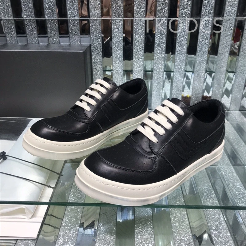 

High Quality Men Luxury Sport Shoes Real Leather Lace Up Male Sneakers Designer Casual Shoes Flat Thick Sole Cozy Runway Shoes