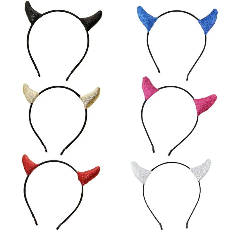 

F42F повязка на голову на Хэллоуин с блестками и блестками Devil Ox Horn H Hoop Demon Косплей Костюм