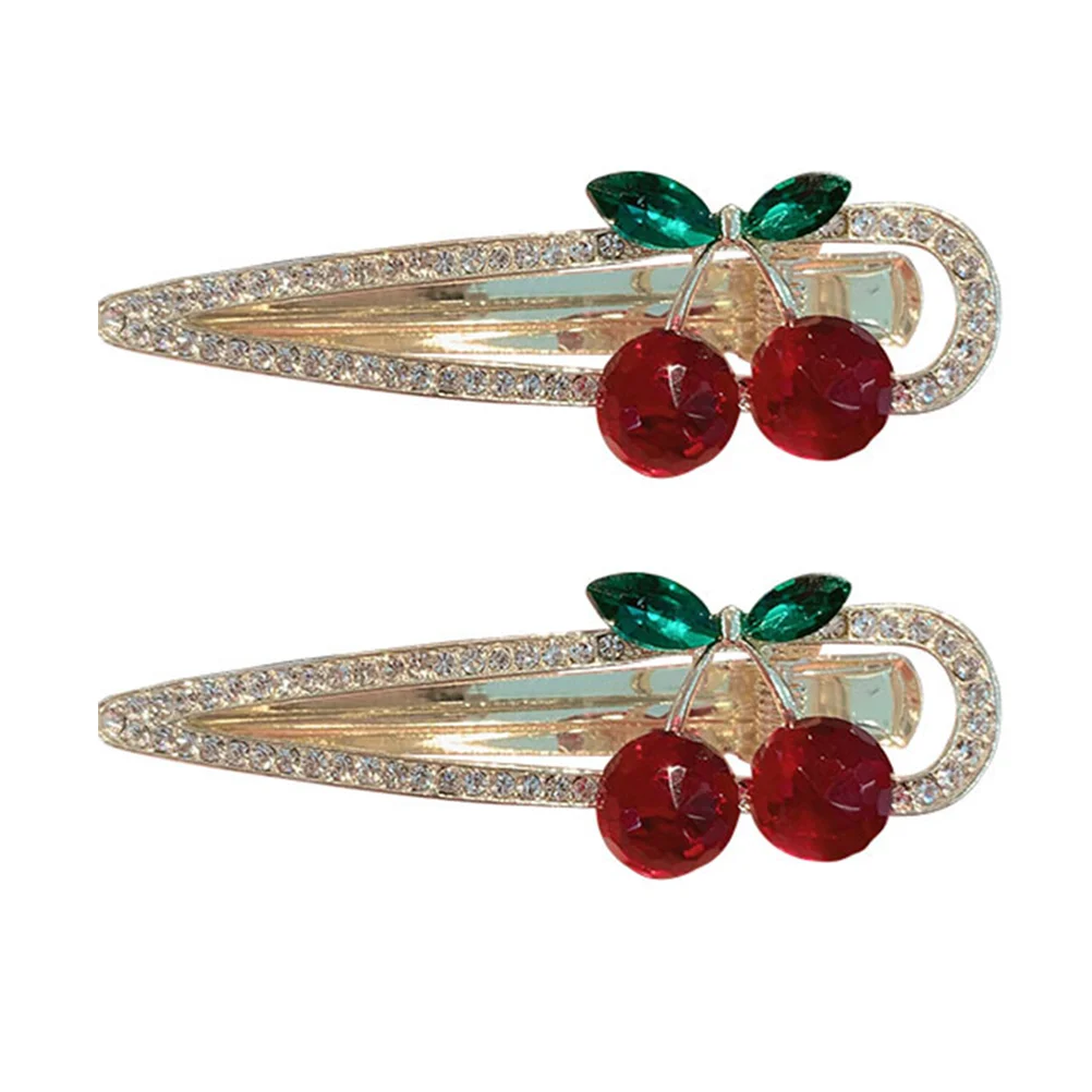 

2 Pcs Cherry Side Clip Hairpins Barrette Rhinestone Barrettes Bang Girls Silver Child Crystal Clips