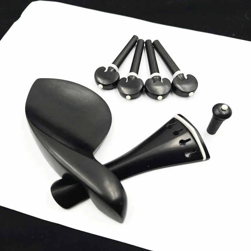 

1 set Indonesian grade A ebony 4/4 violin accessories parts fittings,violin Tailpiece+Tuning pegs+Endpins+Chin rest/Chin Holder