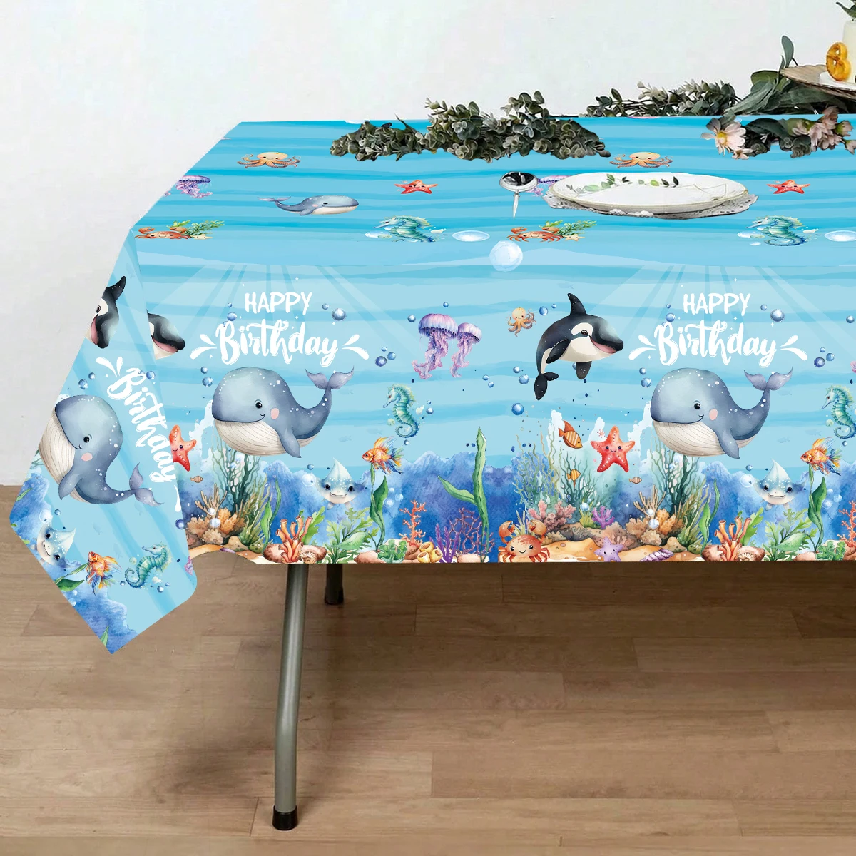 Синий океан животные День Рождения PE скатерть под морем искусственные украшения