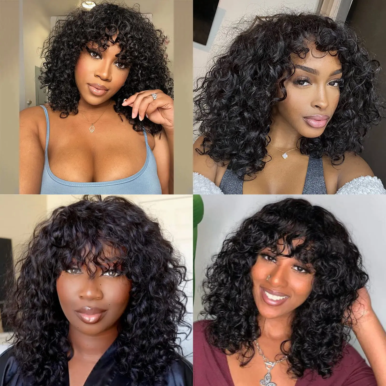 Бразильский Кудрявый Парик Из Человеческих Волос Remy Плотность 250% С Челкой