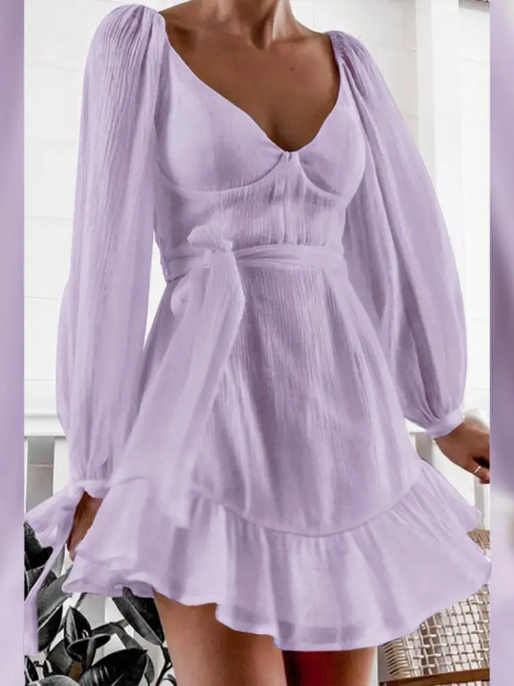 

ZANZEA Women Knee Dress 2022 Vintage Solid Puff Sleeve Bohemian Sexy V Neck Vestidos Oversized Spring Summer Party Sundress Robe