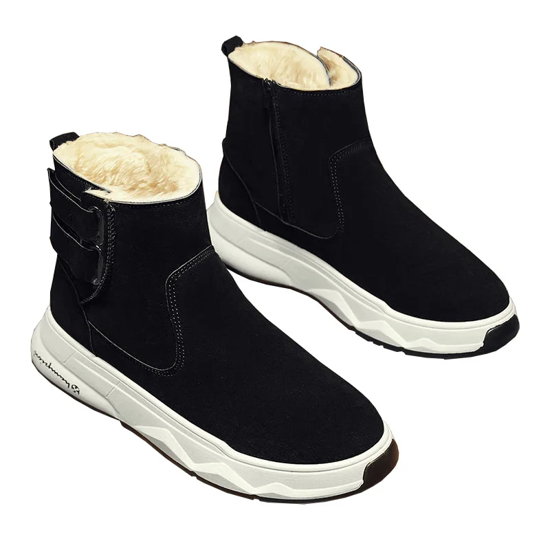 

OVXUAN New In Winter Cotton Boots Retro Strap Buckle Splicing Cow Suede Military Boots Outdoor Snow Walking Safety Shoes For Men
