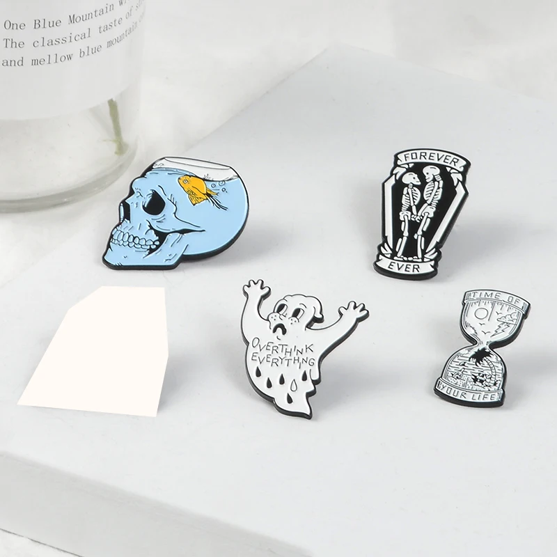 10 шт./лот ваша жизнь песочные часы эмалированная булавка Призрак Скелет аквариум