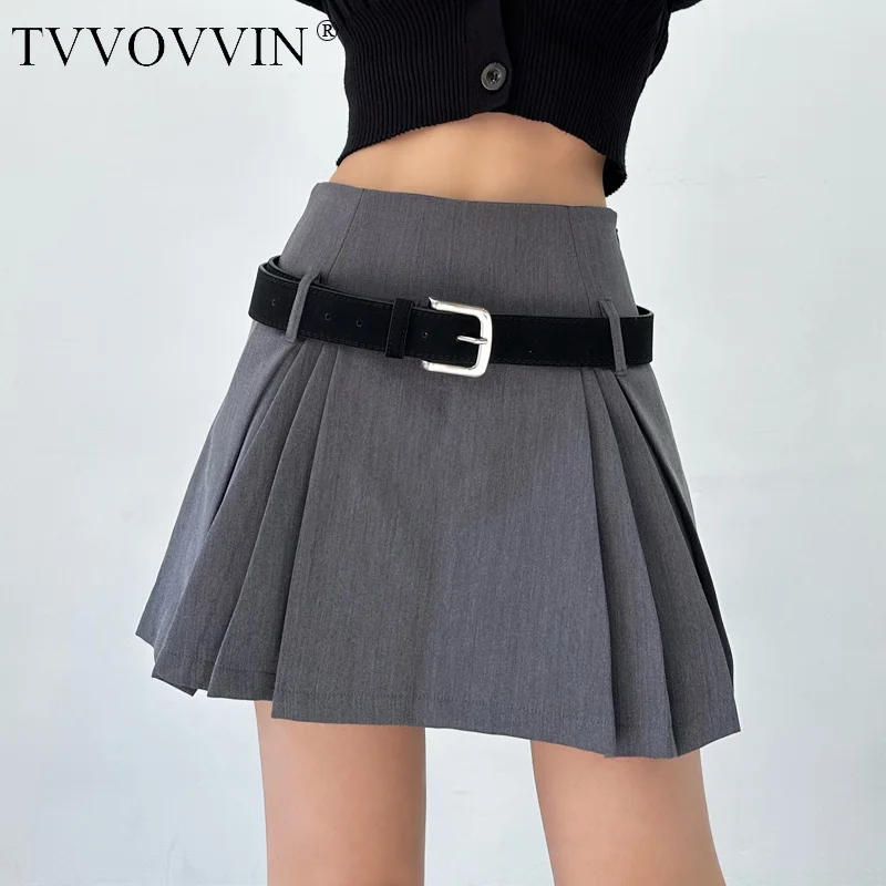 

TVVOVVIN2023 Spring/Summer New College Style High Waistbelt Belt Sexy Pleated Fashion Spicy Girl A-line Short Skirt Female UVHV