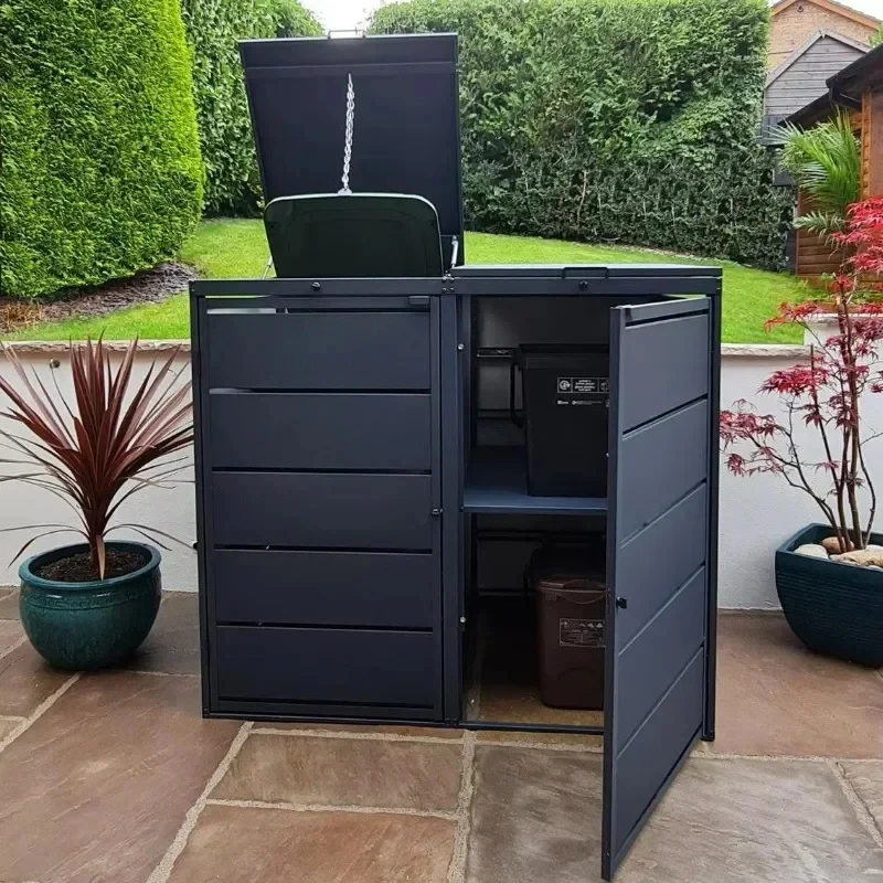 Фото Уличный контейнер для мусора Durle Triple Wheelie Storage Cinet с выдвижной крышкой для сада и двора №5