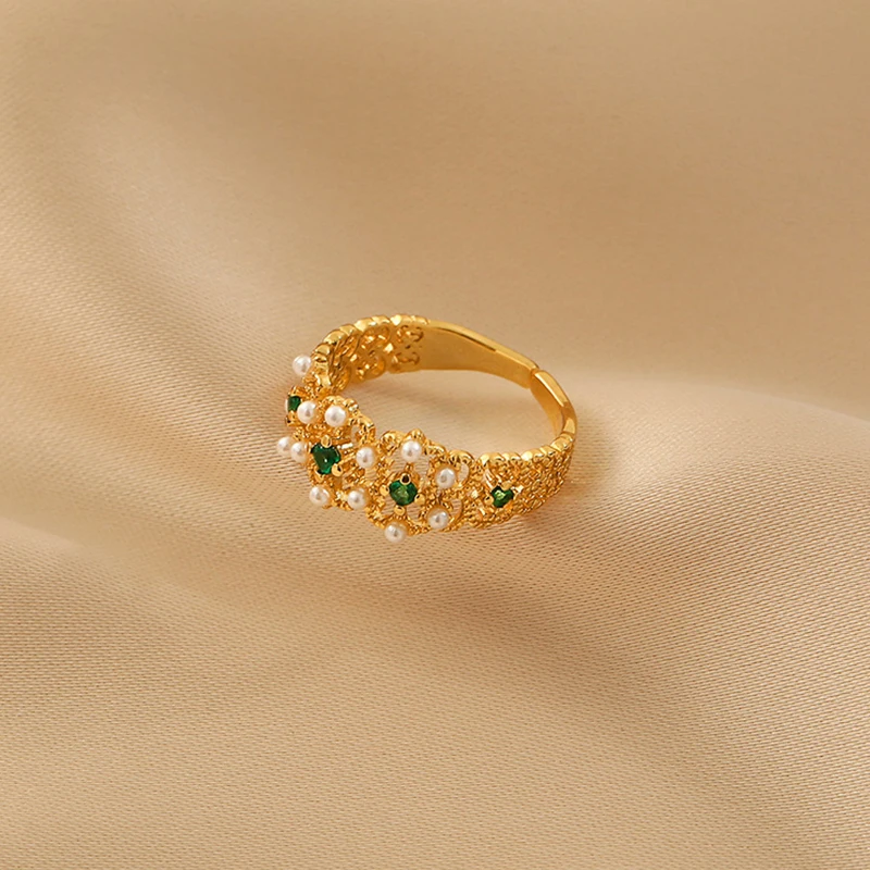 Французское винтажное классическое Золотое кольцо с натуральным жемчугом и