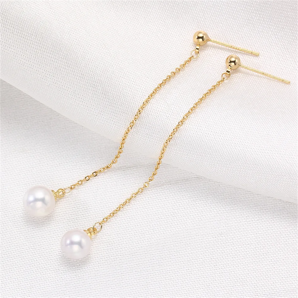 

Domestic 14k Gold Plated Gold Color-preserving Pearl Long Ear Line S925 Silver Needle DIY Accessories Simple Temperament Female