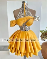 new arrival gold one shoulder sequined mini cocktail dresses short pleat homcoming dresses sexy satin mermaid celebrity dress