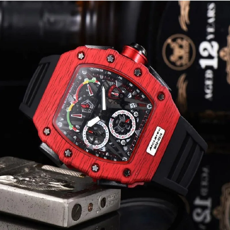 

Top digite version Skeleton Dial NTPT All Carbon Fiber Pattern Case Japan Sapphire Mens Watches Rubber Designer Sport Watches